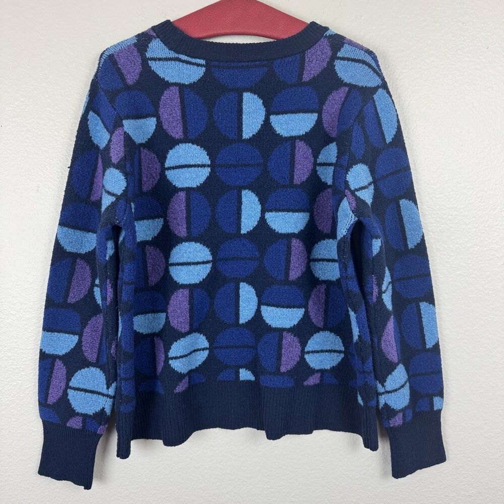 Time And Tru Intarsia Pullover Knit Sweater Blue Lagoon Geometric Retro XL 16-18 - Picture 7 of 12